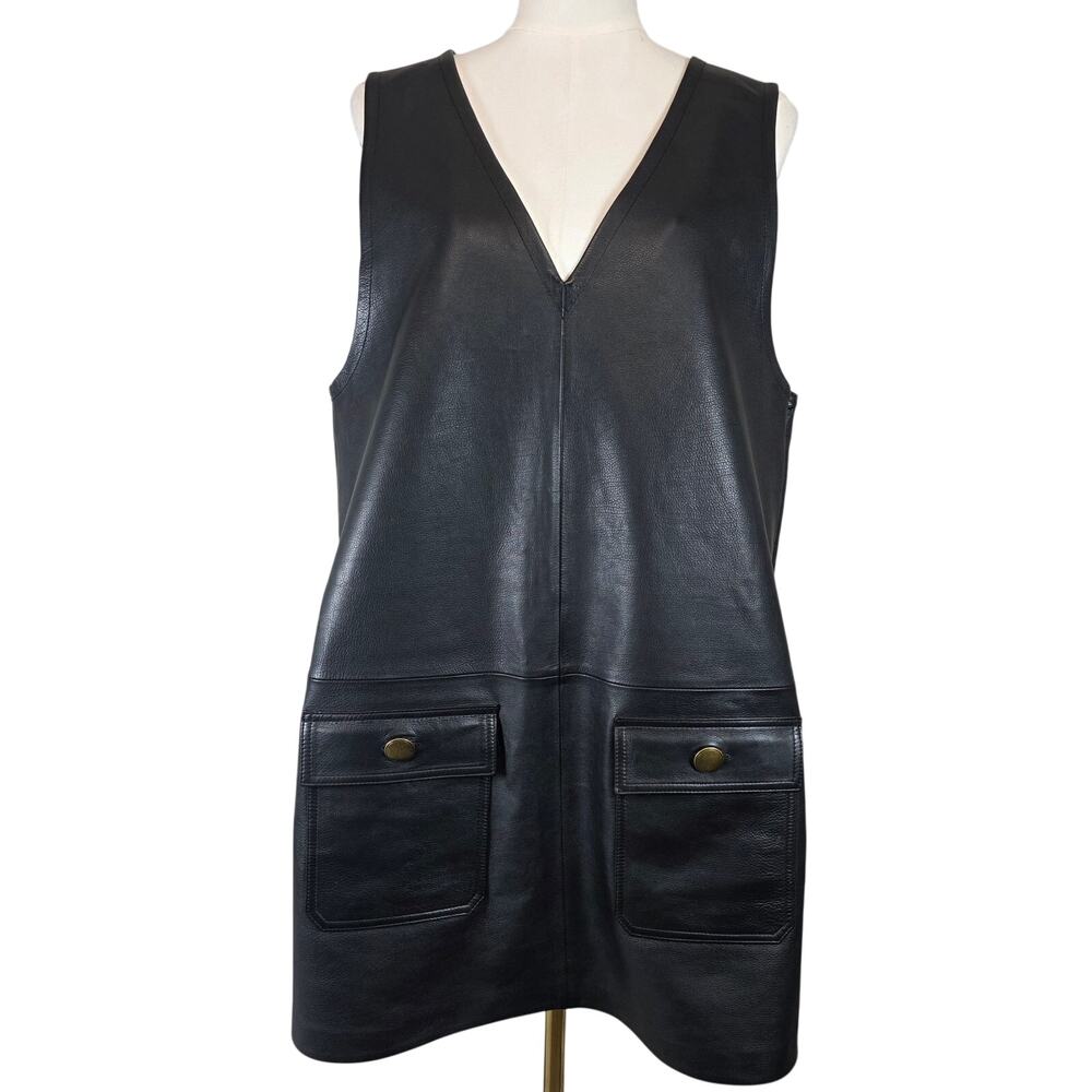 FRAME Black Pinafore‎ Leather Mini Dress *New Buttons*